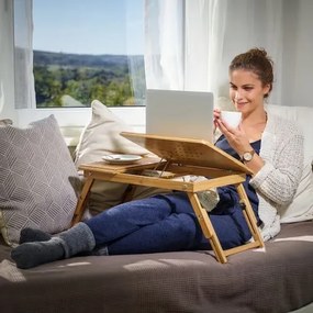 Бамбукова масичка за лаптоп с вентилационни отвори и чекмедже 55 x 28 x 35 cm
