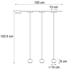 Модерна релсова система с 3 черни висящи лампи 1-фазов - Magnetic Lance