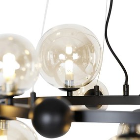 Арт Деко висяща лампа черна с кехлибарено стъкло 12-лампа - David