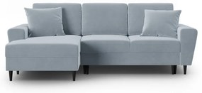 Светлосин кадифен разтегателен ъглов диван с място за съхранение (ляв ъгъл) Kyoto – Cosmopolitan Design