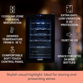 Klarstein Shiraz 24 Uno, охладител за вино, 67 л, 24 бутилки, сензорен, 5 - 18 °C, черен