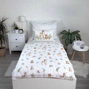 Бяло-кафяво памучно детско спално бельо за детско креватче 100x135 cm Forest Animals – Jerry Fabrics