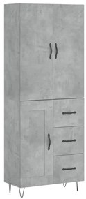 3198109 vidaXL Висок шкаф, бетонно сив, 69,5x34x180 см, инженерно дърво