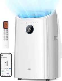 Мобилен климатик Dreo 515S, 1500W, 20-30 м2, 12000 BTU, Охлаждане, Вентилатор, Изсушаване, Гласови команди, LED, Бял