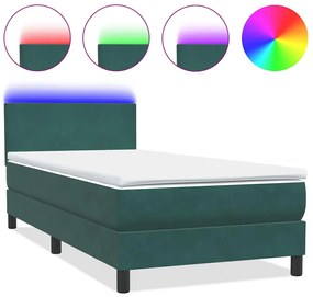 3316716 vidaXL Боксспринг легло с матрак и LED, тъмнозелено, 80x220 см, кадифе