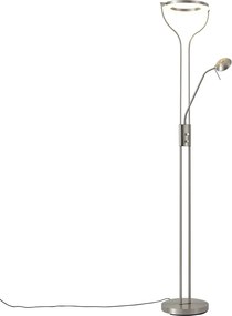 Модерна подова лампа стомана с лампа за четене с LED и димер - Divo