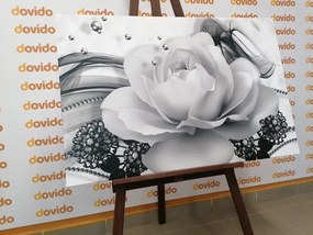 Картина на платно – Луксозна роза с абстракция в черно-бял вариант