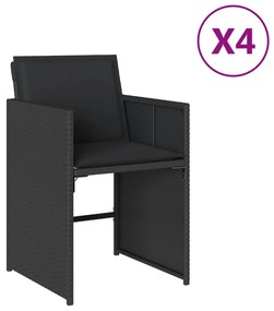 364984 vidaXL Градински столове с възглавници, 4 бр, черен, полиратан