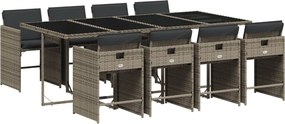 3211100 vidaXL Градински трапезен комплект 9 части с възглавници сив полиратан