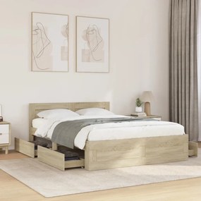 3295599 vidaXL Рамка за легло с табла, дъб сонома, 135x190 см, инженерно дърво