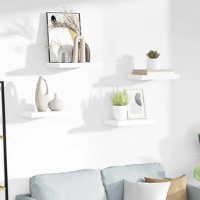 323744 vidaXL Окачени стенни рафтове, 4 бр, бял гланц, 40x23x3,8 см, МДФ