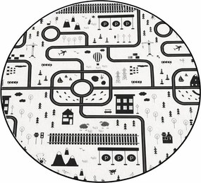 Черно-бял детско килимче за игра подходящо за пране ø100 cm In My Town – Mila Home