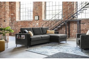 Тъмносиво кадифено ъглово канапе, десен ъгъл Lofty Lilly - Miuform