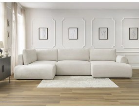 Кремав разтегателен ъглов диван от рипсено кадифе (десен ъгъл/"U" форма) Lucien – Bobochic Paris