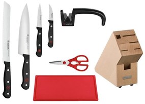 Wüsthof - Комплект кухненски ножове в блок GOURMET с точило и дъска за рязане, 8 части