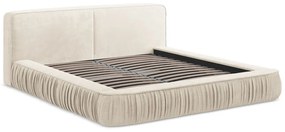 Кремаво тапицирано двойно легло с място за съхранение и решетка 180x200 cm Keoni - Makamii
