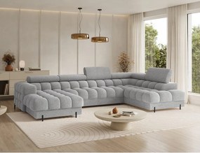 Сив разтегателен ъглов диван от букле (десен ъгъл U форма) Feraria – ELTAP