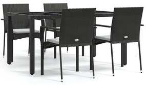 3184977 vidaXL Градински трапезен комплект възглавници 5 части черен полиратан
