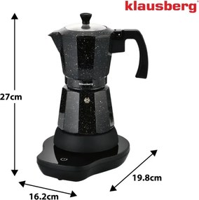 Електрическа кубинска кафеварка Klausberg KB 7998, 500W, 6 чаши, Вграден нагревател, Предпазен клапан, Черен мрамор