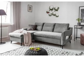 Светлосиво кадифено ъглово канапе, ляв ъгъл Stylish Stan - Miuform