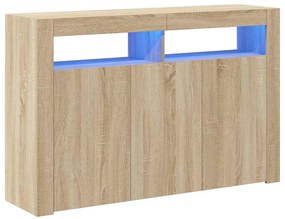 804340 vidaXL Сайдборд с LED светлини, сонома дъб, 115,5x30x75 см