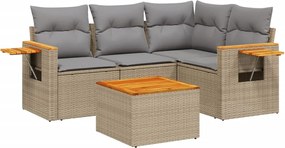 3259182 vidaXL Градински комплект диван с възглавници 5 части бежов полиратан