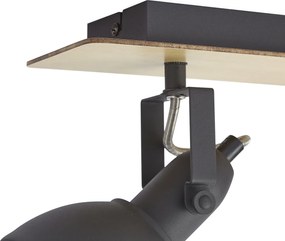 Плафон черен с дърво 2 лампи въртящи се и накланящи се - Jakub