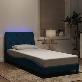 3213823 vidaXL Рамка за легло с LED осветление, синя, 80x200 см, кадифе