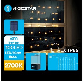 Aigostar - LED соларни коледни лампички 100xLED/8 функции 4x1 м IP65 топло бял