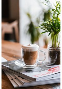 Комплект от 2 стъклени чаши с двойна стена и чинийка, 250 ml Amo - Vialli Design