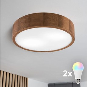 Brilagi - LED RGBW димируем таванен плафон CARVALHO 2xE27/15W/230V Wi‑Fi дъб Ø 37,5 см