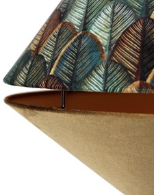 Месингова дъгова лампа с двоен кадифен абажур с дизайн на листа и бежово - XXL