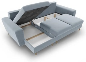 Светлосин кадифен разтегателен ъглов диван с място за съхранение Kyoto – Cosmopolitan Design