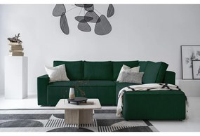 Тъмнозелен разтегателен ъглов диван от рипсено кадифе (десен ъгъл) Brave Dave – Miuform