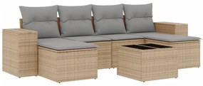 3255266 vidaXL Градински диван с възглавници, 7 части, бежов полиратан
