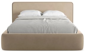 Светлокафяво двойно тапицирано легло с място за съхранение и включена подматрачна рамка 160x200 cm Kiana – Makamii
