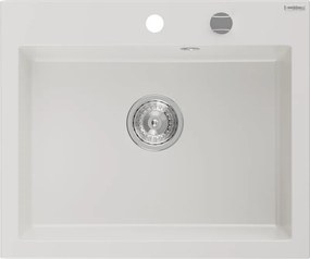 Mexen Elix гранитна кухненска мивка с 1 камера 600 x 500 mm, бяла, хромиран сифон - 6525601005-20
