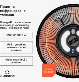 Klarstein LumiHeat инфрачервена отоплителна система за таван | 2000 W | 15 м² | LED осветление | 42 см x 42 см