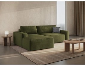 Тъмнозелен разтегателен ъглов диван от букле (ляв ъгъл) Jodie – Micadoni Home