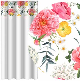 Класическа бяла завеса с печат на красиви розови божури Ширина: 160 см | Дължина: 250 см