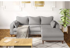 Светлосив ъглов диван от рипсено кадифе (десен ъгъл) Beata – Ropez