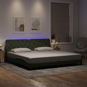 3213873 vidaXL Рамка за легло с LED осветление без матрак, светлосива, 200x200 см, кадифе