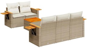 3226625 vidaXL Градински диван с възглавници, 6 части, бежов полиратан
