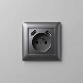 Единичен контакт със заземяване + USB-A USB-C OSTE JNH004-G Grey