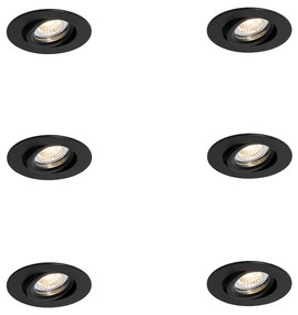Комплект от 6 черни, насочващи се, вградени спота 6.5 см, с LED, IP54, ултратънки - Pupil