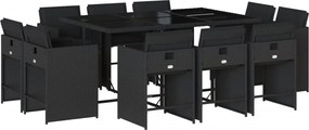 3211207 vidaXL Градински комплект с възглавници 11 части полиратан черен
