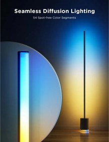 Подова Smart LED лампа Govee Floor Lamp Pro RGBICWW H6079, 170 см, 48W, 2100 lm, 6500K, Wi-Fi, Bluetooth, Govee Home, Черен