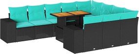 3327424 vidaXL Градински комплект диван с възглавници 11 части черен полиратан