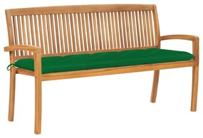 3063326 vidaXL Стифираща градинска пейка с възглавница, 159 см, тик масив