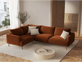 Теракотен кадифен ъглов диван (ляв ъгъл/L форма) Naomi – Micadoni